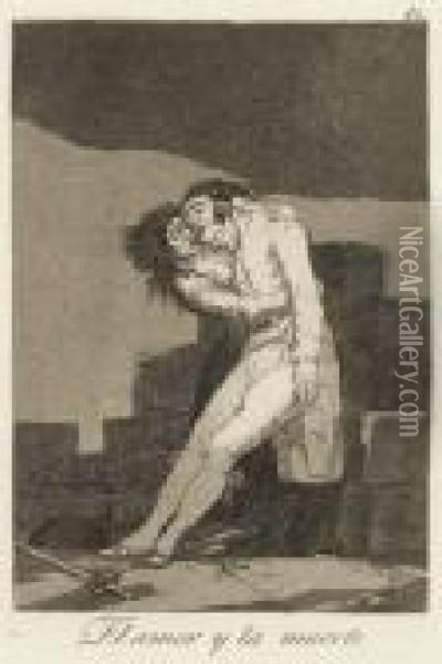 El Amor Y La Muerte, Plate 10 From Los Caprichos Oil Painting - Francisco De Goya y Lucientes