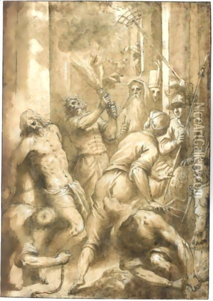 The Flagellation Of Christ Oil Painting - Palma Vecchio (Jacopo Negretti)