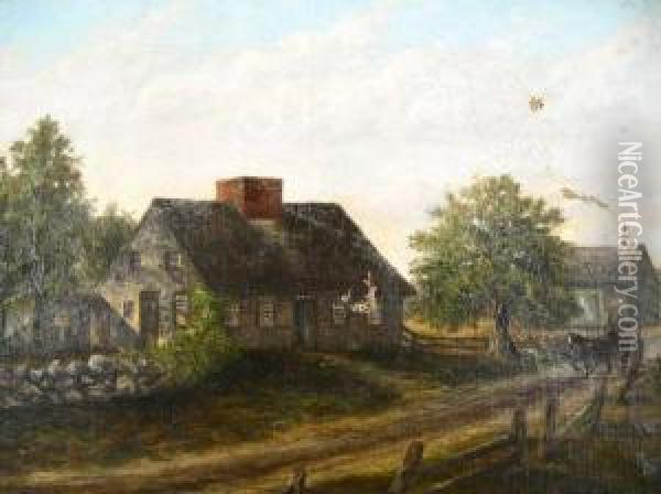 Country Road With House,horse & Wagon Oil Painting - Frank Chester Perry