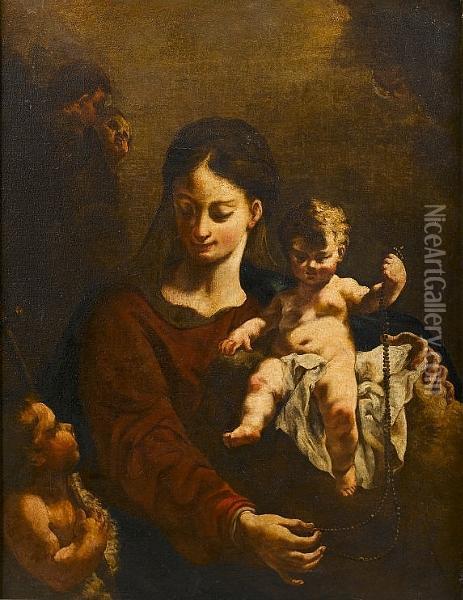 The Virgin And Child With The Infant Saint John The Baptist Oil Painting - Francesco Daggiu Daggiu Il Capella