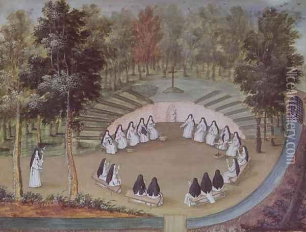 Nuns Meeting in Solitude, from 'L'Abbaye de Port-Royal', c.1710 Oil Painting - Cochin, Louise Madelaine