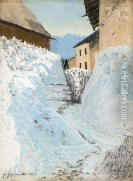 Sentier Dans La Neige. Oil Painting - Giovanni Giacometti