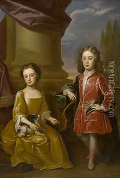 Double portrait of Dudley North and his sister, Anne Oil Painting - Robert Byng or Bing