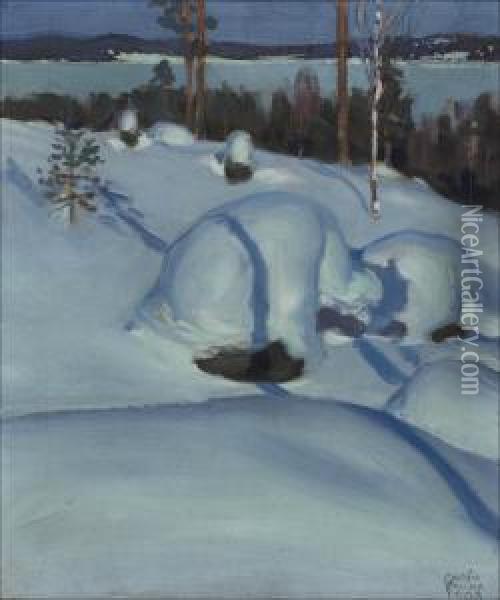 Lumimaisema Kuutamossa. Oil Painting - Akseli Gallen-Kallela