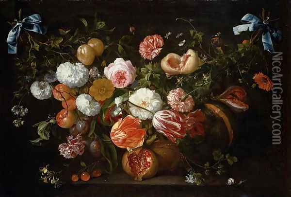 A Garland of Flowers Oil Painting - Jan Davidsz. De Heem