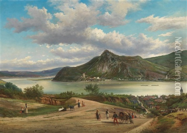 View Of Gros Maros (today Nagymaros), Danube Bend At Visegrad With Citadel Oil Painting - Elias Pieter van Bommel
