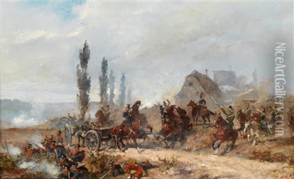 Battle Scene Oil Painting - Ludwig Putz