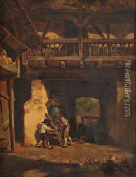 Interieur De Ferme Oil Painting - Louis Adolphe Hervier