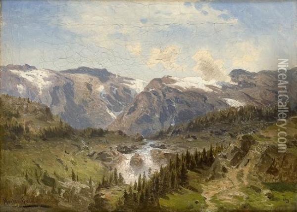 Norwegian Landscapewith A River Oil Painting - Morten Muller