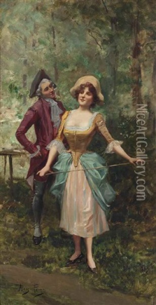 The Courtship Oil Painting - Mariano Alonso Perez