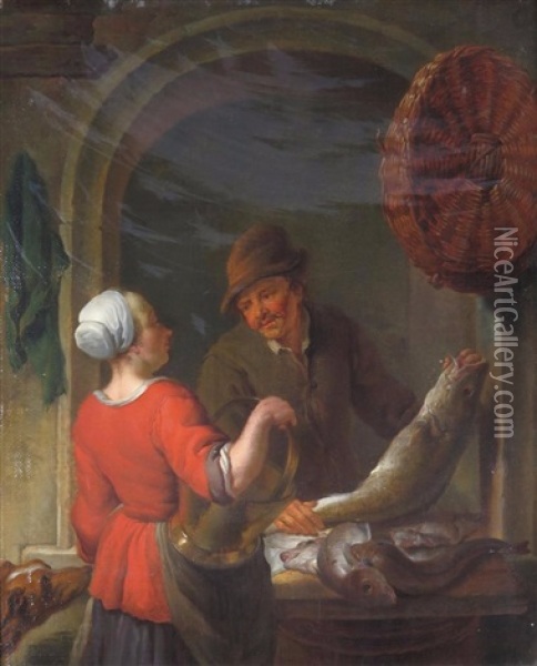 The Fish Vendor Oil Painting - Louis de Moni