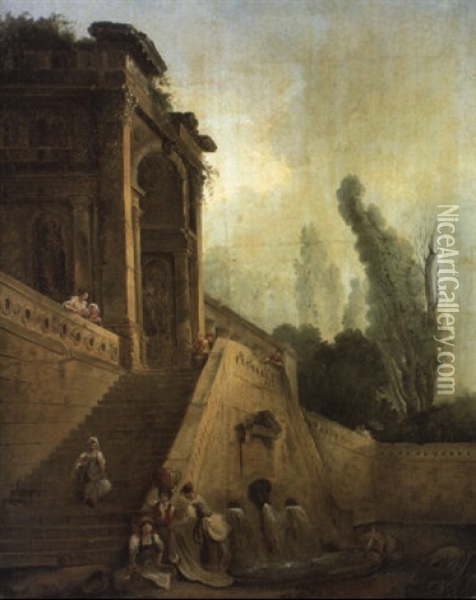 L'escalier De Pierre Oil Painting - Hubert Robert