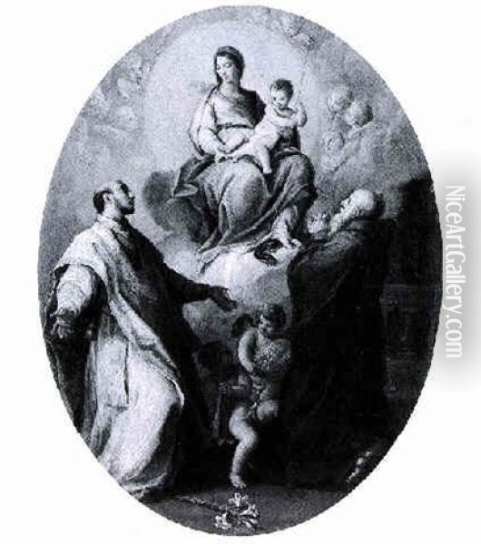 The Madonna And Child With Sts. Ignatius, Loyola And Anthony Of Padua Oil Painting - Agostino Masucci