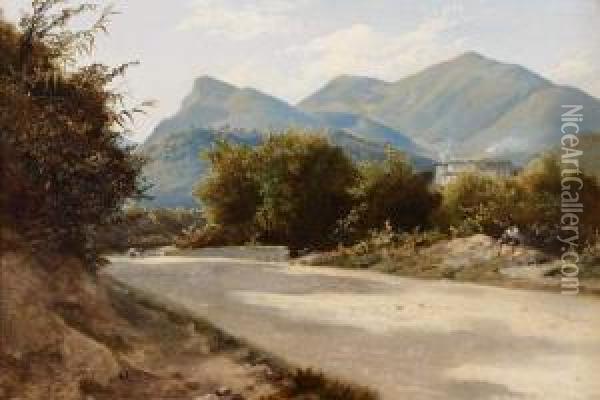 Paysage De Montagne Avec Un Muletier Et Un Paysan Oil Painting - Andre Giroux