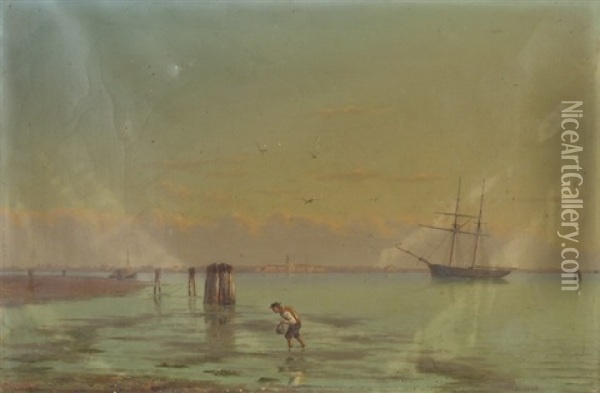 Venezianische Lagune Mit Schiff Und Fischer Oil Painting - Pietro Galter