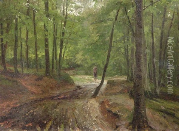 Reisigsammlerin Auf Einem Waldweg Oil Painting - Carl Irmer