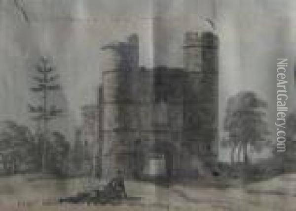 Figure Before A Ruined Gate Tower Oil Painting - Paul Sandby