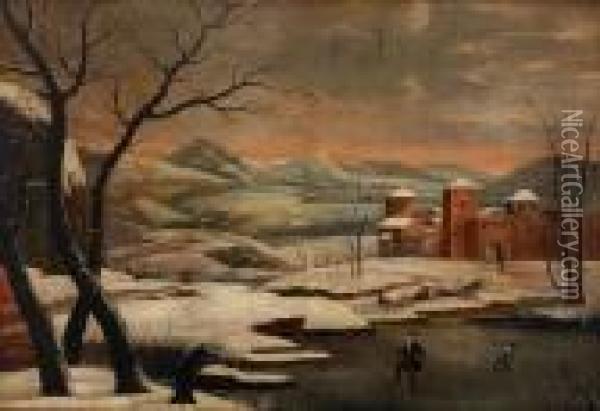 Vinterlandskap Med Skridskoakare Oil Painting - Jan Griffier I