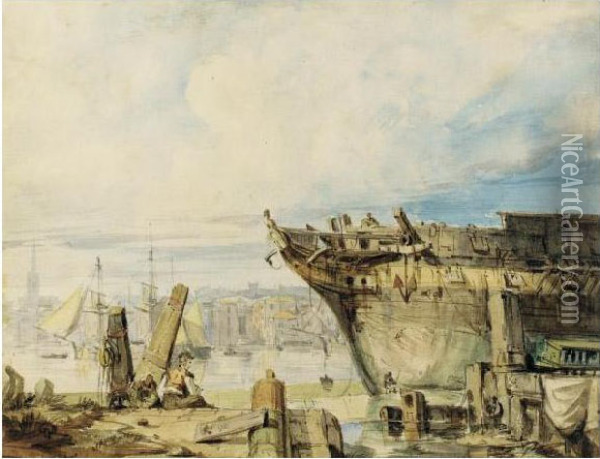 A Shipyard On The Thames Oil Painting - George Cambers