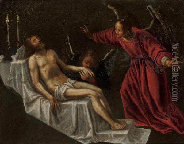 The Dead Christ Attended By Angels Oil Painting - Paolo Veronese (Caliari)