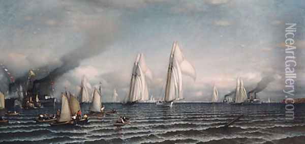 Finish--First International Race for America's Cup, August 8, 1870 Oil Painting - Samuel Colman
