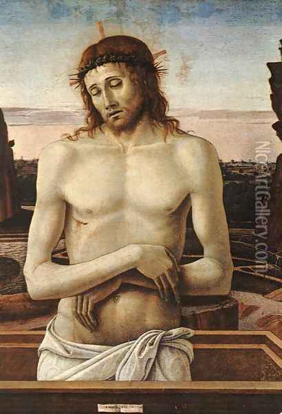 Dead Christ in the Sepulchre (Pietà) c. 1460 Oil Painting - Giovanni Bellini