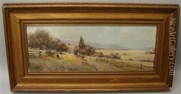 Wagon With Figures On A Country Road Oil Painting - Frank F. English