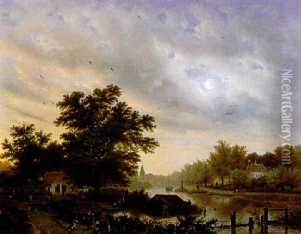 Kanallandschaft In Holland Oil Painting - George Gillis van Haanen