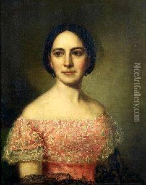 George P. A. Healy . Portrait Of A New Jersey Lady With Lace Collar, Signed Center Right And Dated 1858 Oil Painting - George Peter Alex. Healy