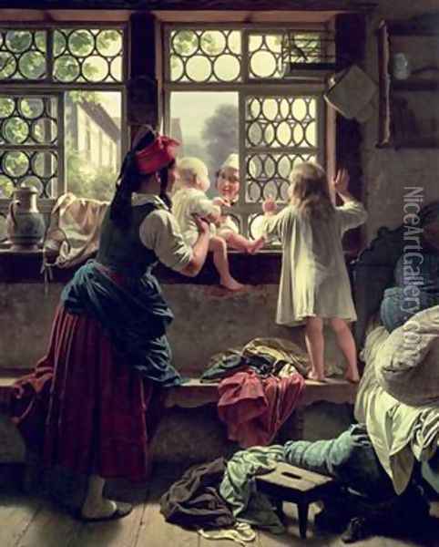 Good Morning Dear Father Oil Painting - Friedrich Edouard Meyerheim
