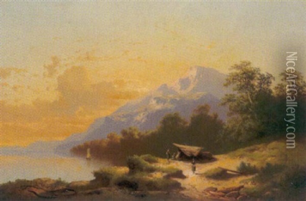 Gebirgige Seelandschaft In Der Abendsonne Oil Painting - Carl Hasch