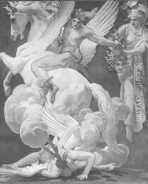 Perseus on Pegasus Slaying Medusa Oil Painting - John Singer Sargent