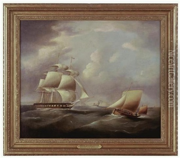 An English Frigate And Deal Galley Punt Off The South Foreland Oil Painting - Thomas Buttersworth