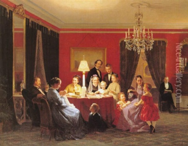 Portraetgruppe Af Familien Raeder Oil Painting - Otto Bache