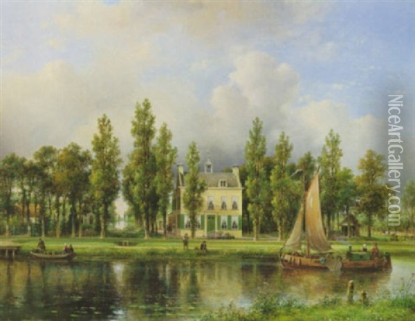 A View Of The Vliet, Voorburg Oil Painting - Lodewijk Johannes Kleijn