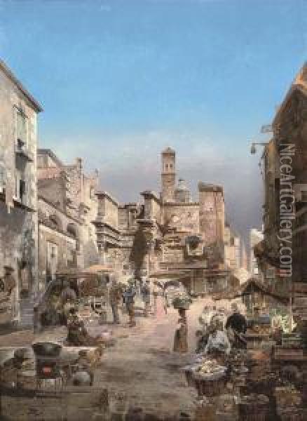 A Market At The Forum Of Nerva, Rome Oil Painting - Robert Alott
