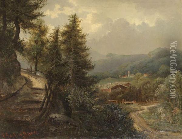 Heuvelachtig Landschap Metlandwegeltje En Landerijen Oil Painting - V. Reinhold
