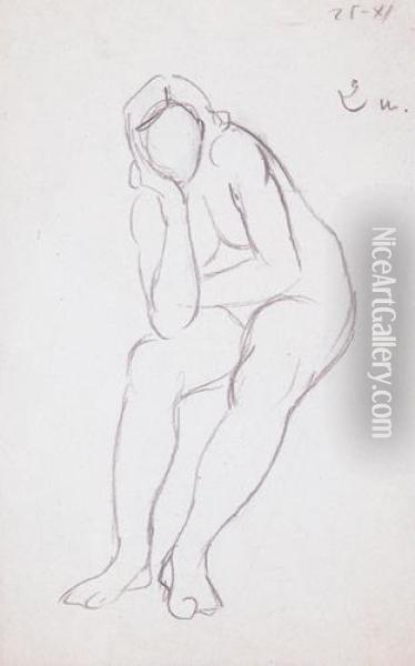 Estudio De Desnudo Femenino Sentado Oil Painting - Julio Gonzalez