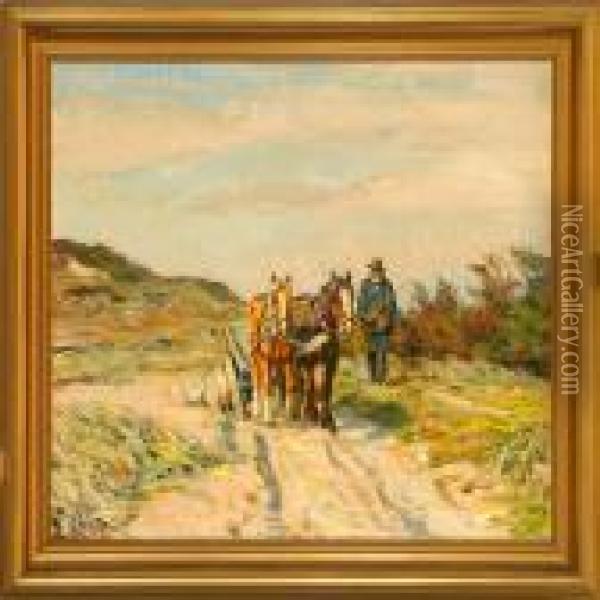 Peasant With A Horsecarriage In Dunes Oil Painting - Borge C. Nyrop