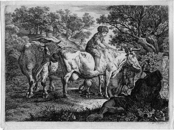 Ein Stier Und Zwei Kuhe Oil Painting - Carl Wilhelm I Kolbe