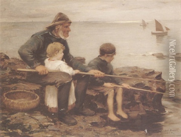 Fishing With Grandfather Oil Painting - William Marshall Brown