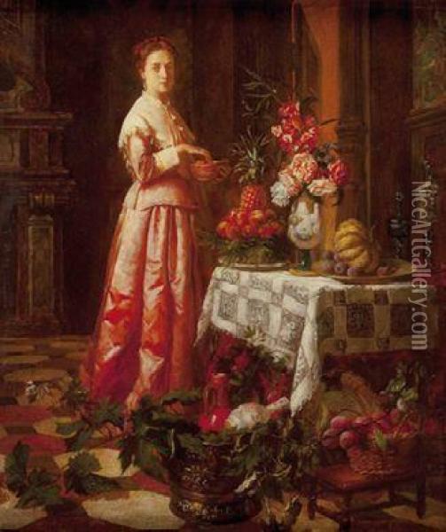 Interieur: Dame Mit Stillleben Oil Painting - J. E. Clarke