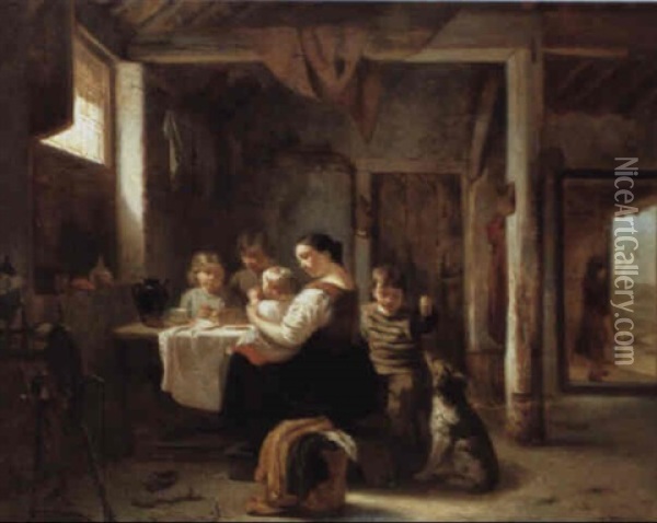 Le Repas Familial Oil Painting - Willem Linnig the Elder
