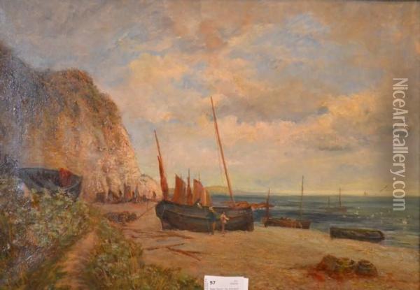 Strandparti Med Fiskebatar Oil Painting - George Walter Dawson