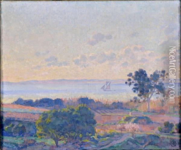 La Rade De Bormes, Au Soleil Levant. Oil Painting - Theo van Rysselberghe