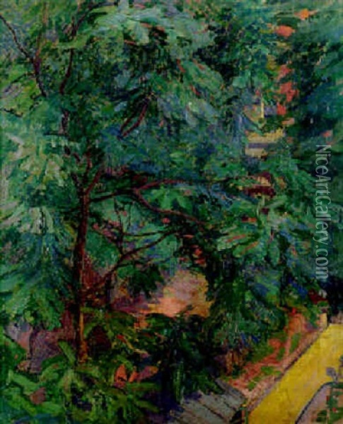 The Tree, From 2 Houghton Place, Camden Town Oil Painting - Spencer Frederick Gore