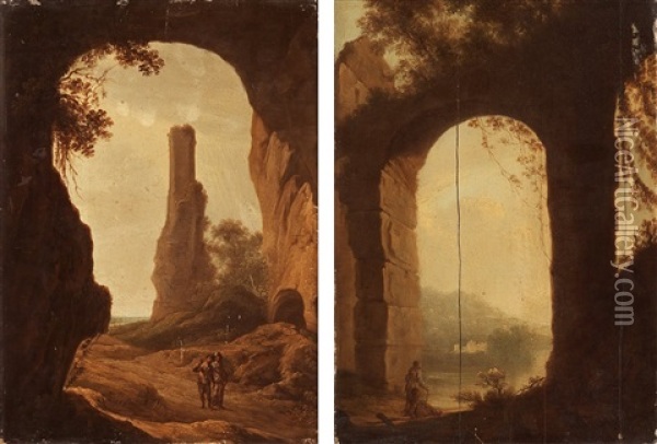 Lanscape With Ruins And Figures (pair) Oil Painting - Bartholomeus Breenbergh