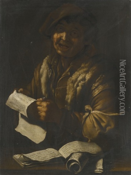 A Peasant Singing, Holding A Musical Score Oil Painting - Giacomo Francesco Cipper