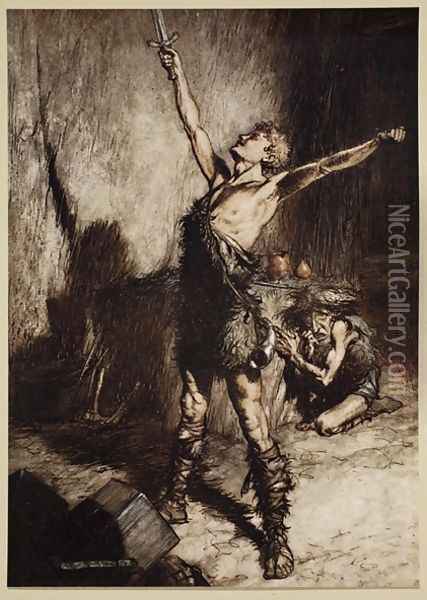 Nothung Nothung Conquering sword, frontispiece from Siegfried and the Twilight of the Gods, 1924 Oil Painting - Arthur Rackham