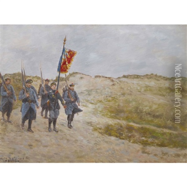 La Garde Du Drapeau Des Fusiliers Oil Painting - Joseph Felix Bouchor